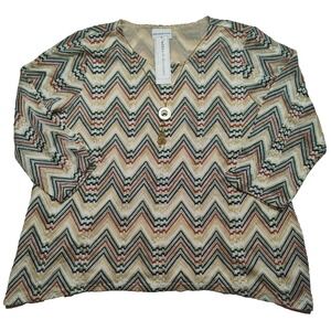 Alfred Dunner Women XL Hunter Mountain Zig Zag 3/4 Sleeve Lined Top Necklace NEW